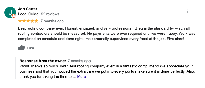 Google review by Local guide Best roofing company ever